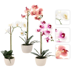 Kunstorchidee in pot, mix van 3 kleuren, 43 cm