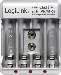 Batterijlader voor Ni-MH-, Ni-Cd-, AA-, AAA- en 9V-batterijen
