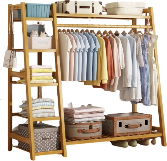 Bamboe kledingrek met 5 legplanken – 130 cm