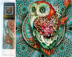 Diamant schilderen 7D – uil op blauwe mandala 30 × 30 cm