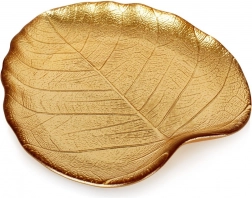 Glazen serveerschaal in bladvorm, goud, 18 × 16 cm