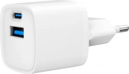 Mini-oplader USB‑A/USB‑C 20 W met PD en QC 3.0 – wit