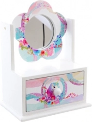 Houten sieradendoosje met bloemen­spiegeltje Eenhoorn