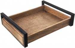 Houten serveerblad van mangohout met metalen handgrepen 35,5 × 27 cm
