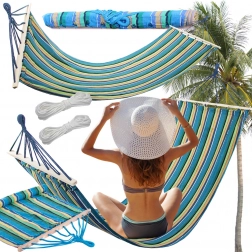 Tuin hangmat met houten spreidstokken 200 × 80 cm, gestreept, draagvermogen 150 kg