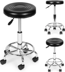 Draaibare cosmetische en medische kruk met rugleuning, zwart ModernHome