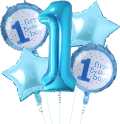 Ballonnen voor de eerste verjaardag van een jongen – set van 5 stuks met sterretjes
