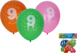 Opblaasbare ballonnen 30 cm met cijfer 9, set van 5 stuks