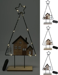 Kerstdecoratie boom met huisje met LED-verlichting 39 cm