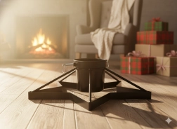 Metalen standaard voor kerstboom met waterreservoir, zwart