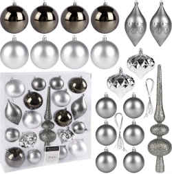 Set van 19 stuks zilverkleurige onbreekbare kerstversieringen