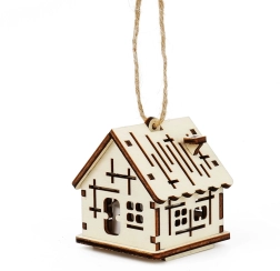 Houten huisje met kruisjes met LED-kaars