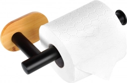 Wandhouder voor toiletpapier van roestvrij staal en bamboe, zwart, 17 cm