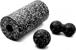 Massageset 3-in-1 met roller en ballen – Zwart-wit