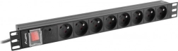 Lanberg rack PDU-strook 19" 1U, 8 stopcontacten type E, 16 A, zwart