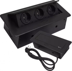 Ingebouwde drievoudige stopcontactdoos voor werkblad IZOXIS, zwart