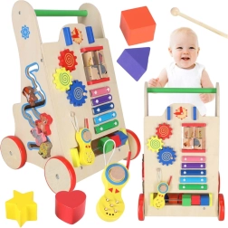 Houten loopwagen met activiteiten 6-in-1