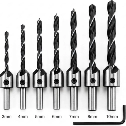 Set houtboren met verzinkboor 3–10 mm