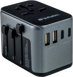 universele reisadapter Verbatim UTA-03 met PD 30 W en QC 3.0, 3× USB‑C en 2× USB‑A