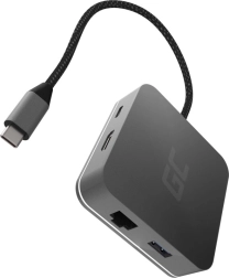 USB‑C-hub GREEN CELL 6-in-1 met HDMI, RJ45 en USB‑C PD-voeding