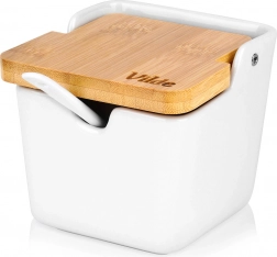 Keramische suikerpot 250 ml met bamboe deksel en lepeltje