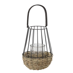 Metalen lantaarn zwart-bruin met glazen inzet 26 × 41 cm