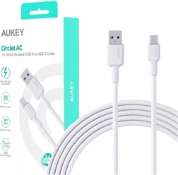 Aukey USB‑C naar USB‑A kabel 1 m 60 W PD met nylon vlecht wit
