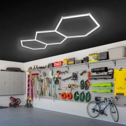 LED hexagonale plafondpanel 247 × 98 cm, 125 W, 6500K voor garage, werkplaats en interieur