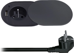 Solight inbouwstopcontact 230 V met USB-A en USB-C 20 W PD met schuifdeksel, 2 m, mat zwart