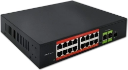 Switch fast ethernet poe 16× rj45 10/100 mb/s + 2× uplink gigabit rj45 en 1× sfp