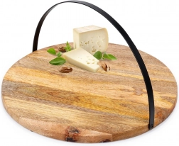 Houten serveerplank met opklapbaar metalen handvat 38,5 cm
