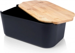 Broodtrommel met bamboe deksel en snijplank, zwart 33 × 18,5 × 12 cm
