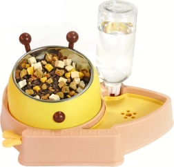 Voerbak voor honden en katten 2-in-1 met antischrokbak en automatische waterdispenser – roze