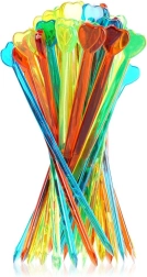 Gekleurde cocktailprikkers met hartje 8 cm, 50 stuks