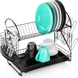 Tweedelige metalen afdruiprek voor vaatwerk, zwart 53 × 24 × 38,5 cm