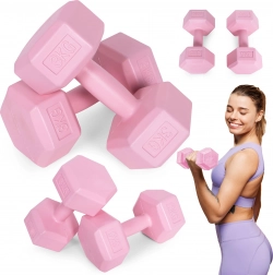 Set roze hexagonale dumbbells 2×3 kg ModernHome
