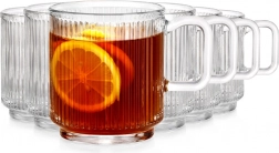 Mokken van glas met oor 350 ml, set van 6 stuks, geribbeld glas Vilde