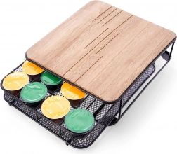 Organizer voor koffiecapsules, metalen zwart met houten blad