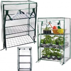 Mini-kas voor balkon met metalen legplanken en PVC-folie