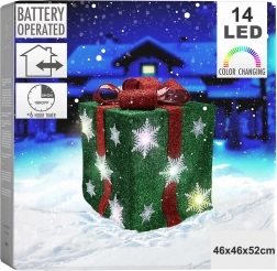 Lichtgevende kerstcadeau groen 46 cm, 14 LED met timer