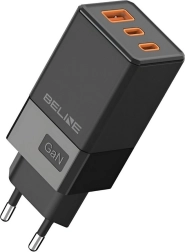 Zwarte GaN-oplader 65W met 2x USB‑C en USB‑A