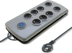 Overspanningsbeveiligde stekkerdoos Quick Switch, 8 stopcontacten, 2,5 m, grijs