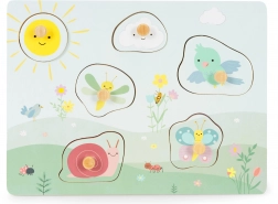 Houten sensorische inlegpuzzel ECOTOYS met voeltexturen, 6 stukjes