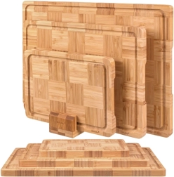 Bamboe keukenplankjes Ruhhy – set van 3 stuks met standaard
