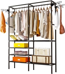 Dubbele kledingstandaard RUHHY loft met planken