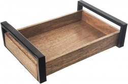 Houten serveerblad van mangohout 30,5 × 22 cm met metalen handgrepen