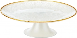 Glazen taartstandaard op voet wit met gouden rand 21 cm