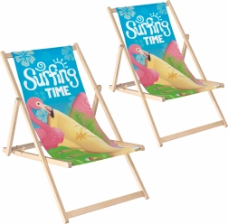 Set van 2 inklapbare houten strand- en tuinligstoelen met verstelbare rugleuning