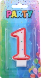 Feestkaars cijfer 1 rood met stippen
