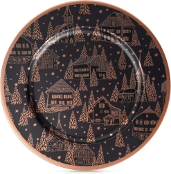 Decoratieve onderzetter/charger onder bord, zwart met koperen patroon, 33 cm